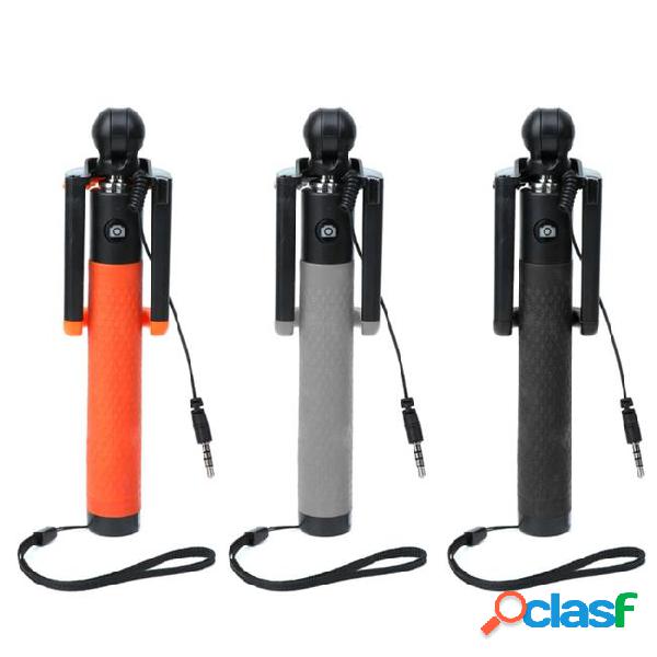 Button mini folding adjustable selfie stick with hang rope