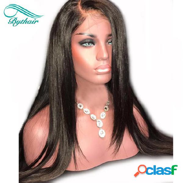 Bythairshop straight full lace human hair wigs for black