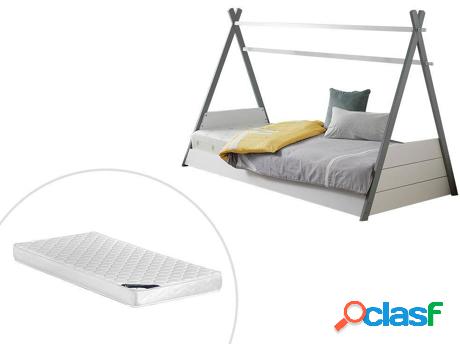 Cama VENTE UNIQUE Sioux (Gris, Blanco - Madera - 90x190 cm)