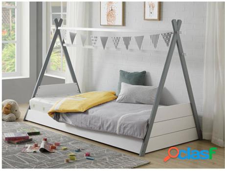 Cama VENTE UNIQUE Sioux (Gris, Blanco - Madera - 90x190 cm)