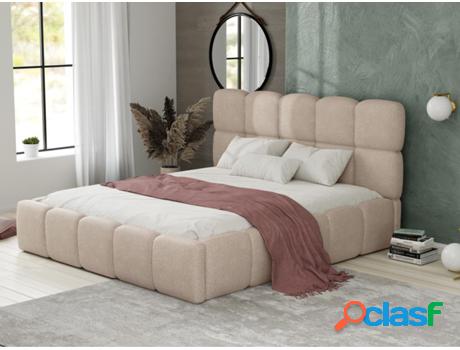 Cama VENTE UNIQUE (Tela - Beige - 140x190 cm)