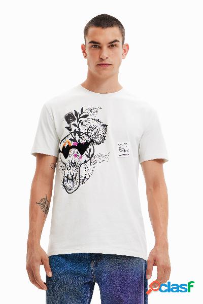 Camiseta calavera flores - WHITE - XL