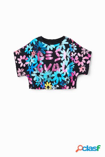 Camiseta cropped flores - BLACK - 3/4