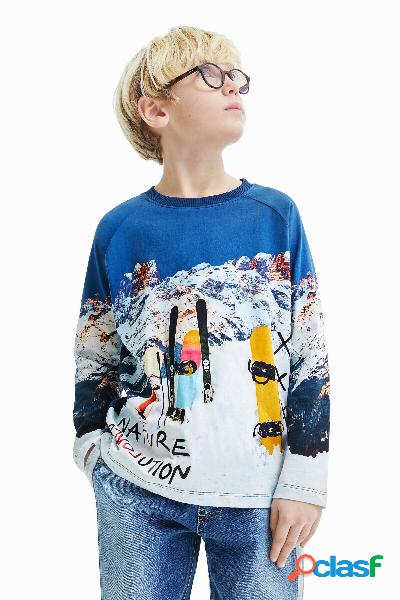 Camiseta manga larga snowboard - BLUE - 3/4
