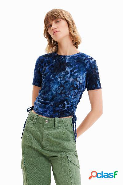 Camiseta slim fruncido animal print - BLUE - S