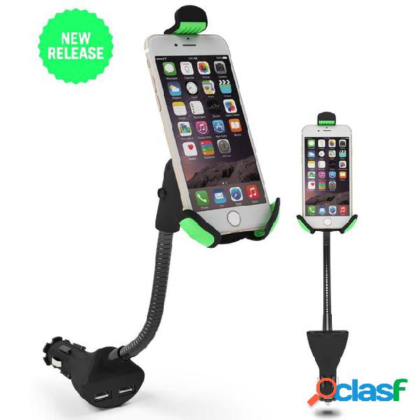 Car phone holder with dual usb charger mount stand for apple
