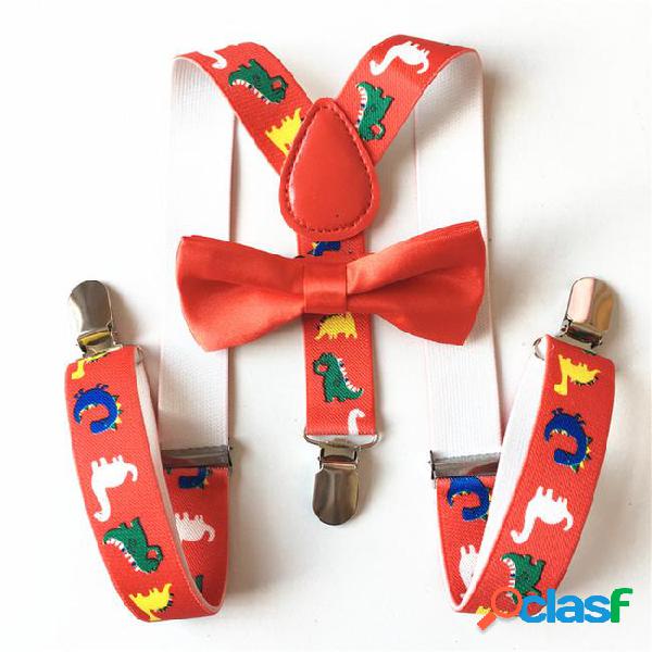Cartoon pattern children's kids boy's suspenders bowtie set