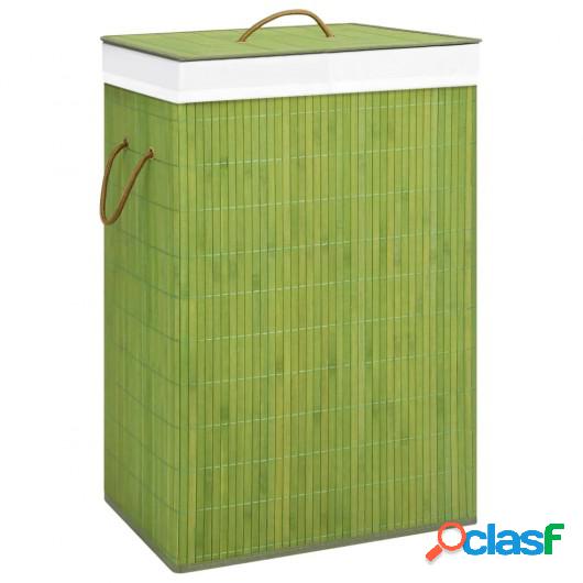 Cesto de ropa sucia de bambú verde 72 L