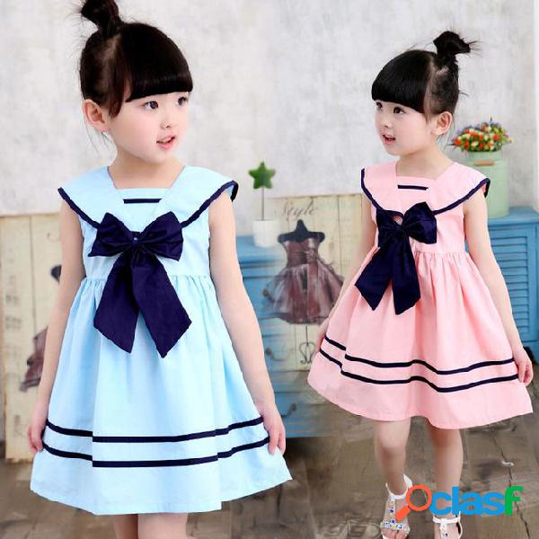 Children girls dress bowknot kids sailor dresses sleeveless