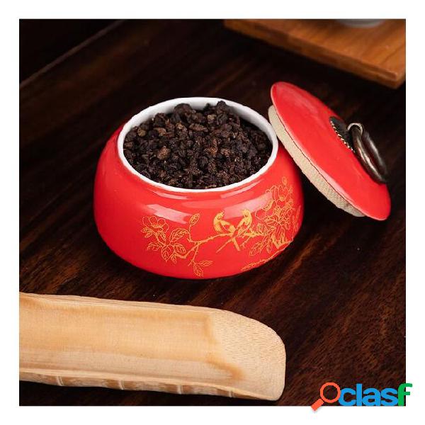 Chinese tea caddy tea jar ceramic small red canister powder