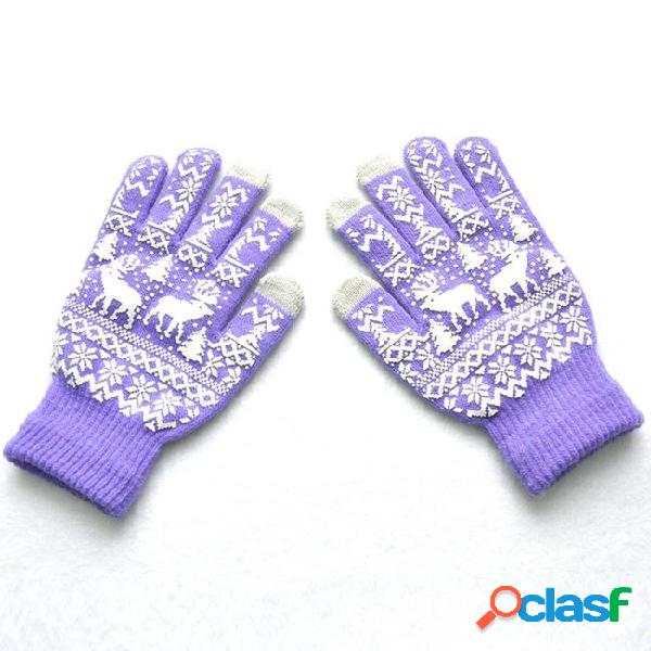 Christmas warm winter gloves snowflake printed knitted touch