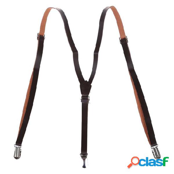 Coffee faux leather adjustable band suspenders braces
