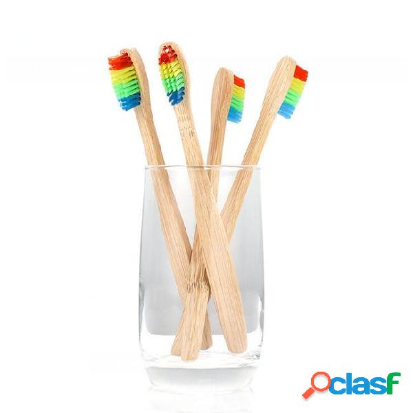 Colorful head bamboo toothbrush natural environment rainbow