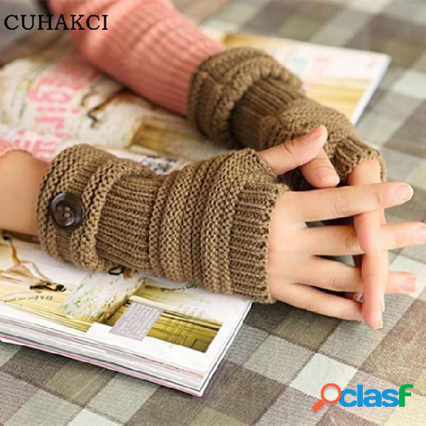 Cuhakci winter mittens warm knitted fingerless gloves women