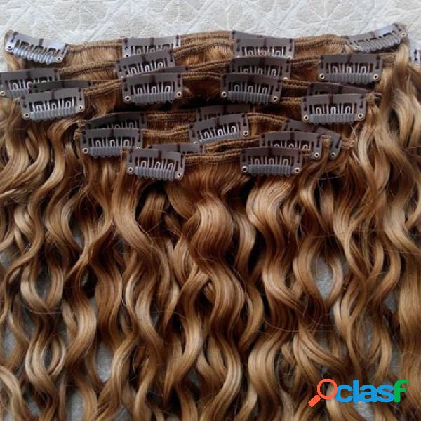 Curly human hair extensions blonde color 18clips unprocessed