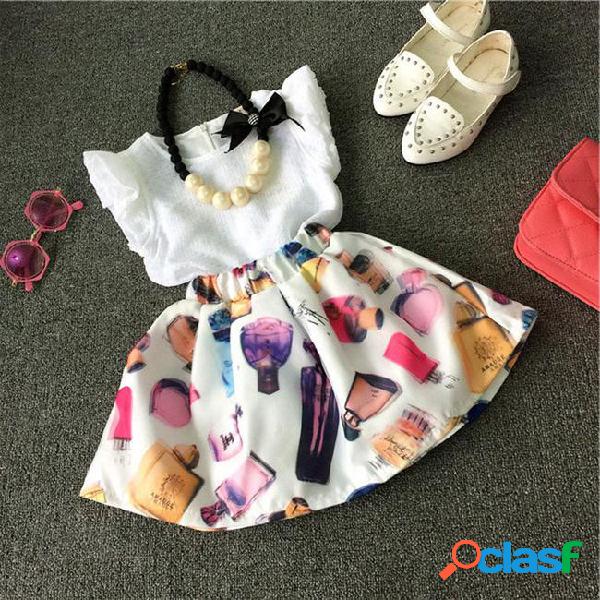 Cute 2017 summer new sleeveless t-shirt tops +floral skirts