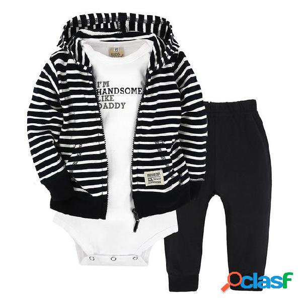 Cute infant baby boy clothes stripe hoodies + jumpsuit+