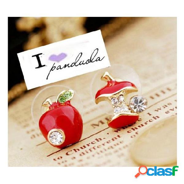 Cute stud earrings fashion jewelry glaze red apple earrings