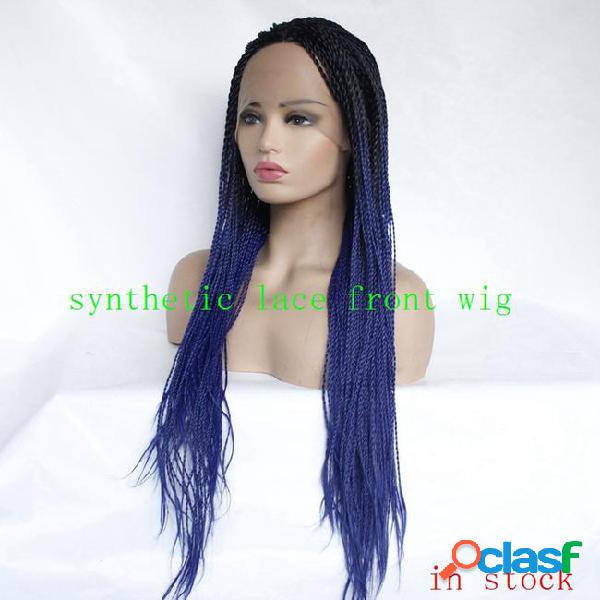 Dark blue ombre box braids mic braided long synthetic lace