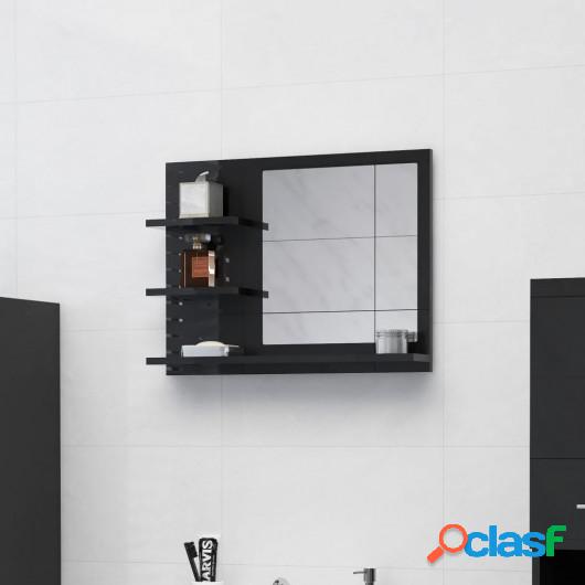 Espejo de baño aglomerado negro brillante 60x10,5x45 cm