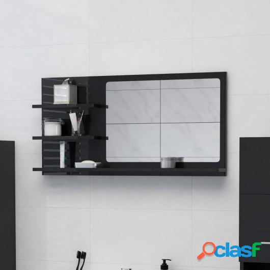 Espejo de baño aglomerado negro brillante 90x10,5x45 cm