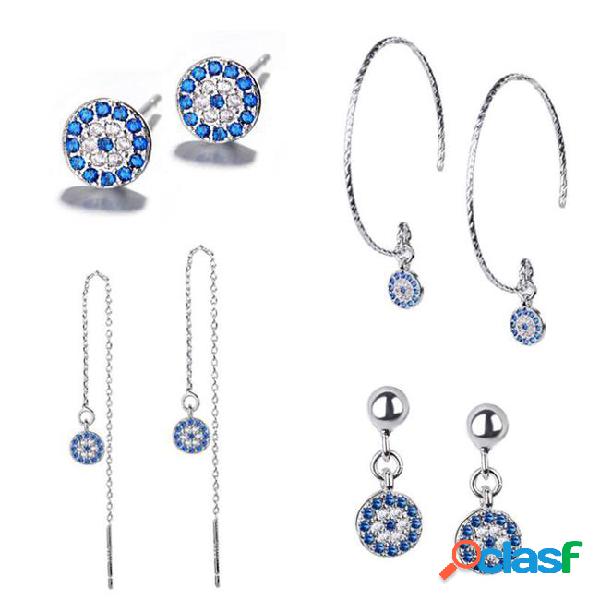 Factory direct blue eyes style earrings zircon inlaid