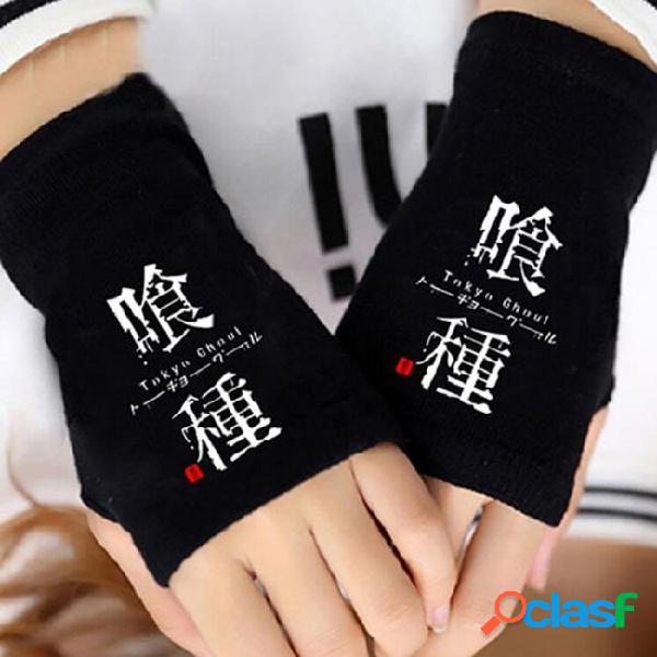 Fashion anime tokyo ghoul fingerless gloves cotton knitted