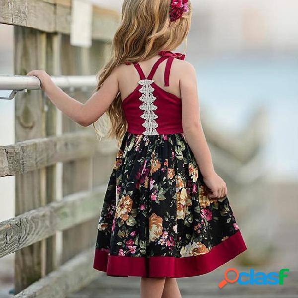 Fashion baby girl dresses girls clothes vintage floral tail