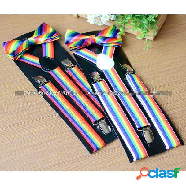 Fashion men and women rainbow striped suspender universal