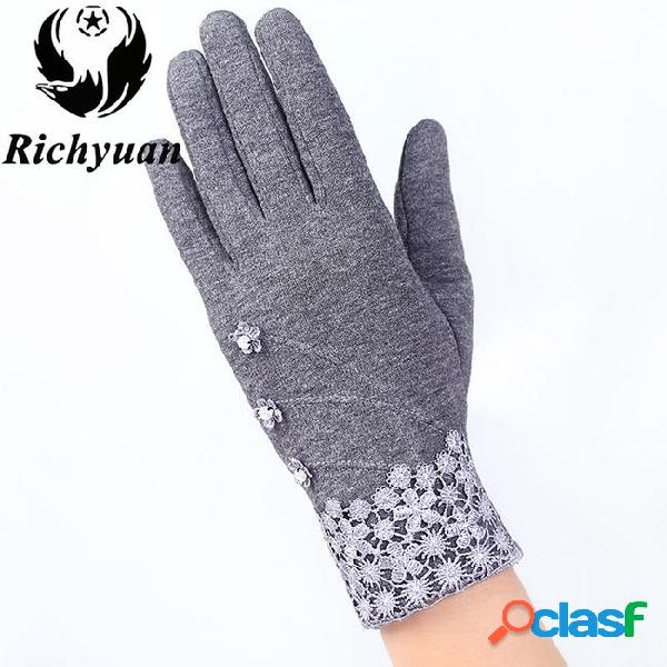 Fashion winter touch screen gloves women flower full finger
