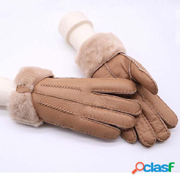 Fashion women genunine leather gloves women warm winter