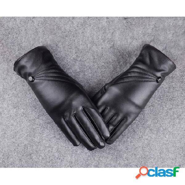 Feitong pu leather gloves for men women winter super warm