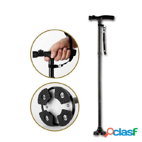 Folding walking stick old man led light safety 4 head