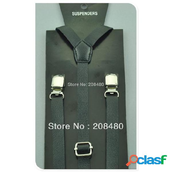 "Free shipping- 1.5cm wide black"" pu leather suspenders