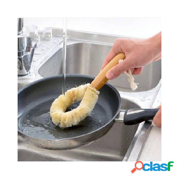 Free shipping natural kitchen pot brush wooden handle pan