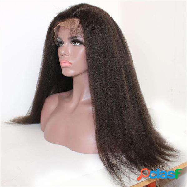 Full lace kinky staight human hair wigs swiss lace natural