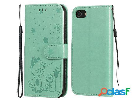 Funda PU + TPU design de gato y abelha con suporte y porta