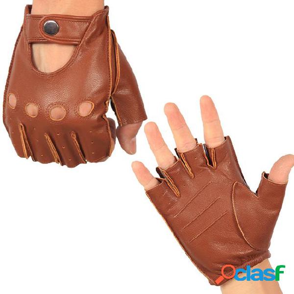 Genuine leather semi-finger gloves male thin unlined