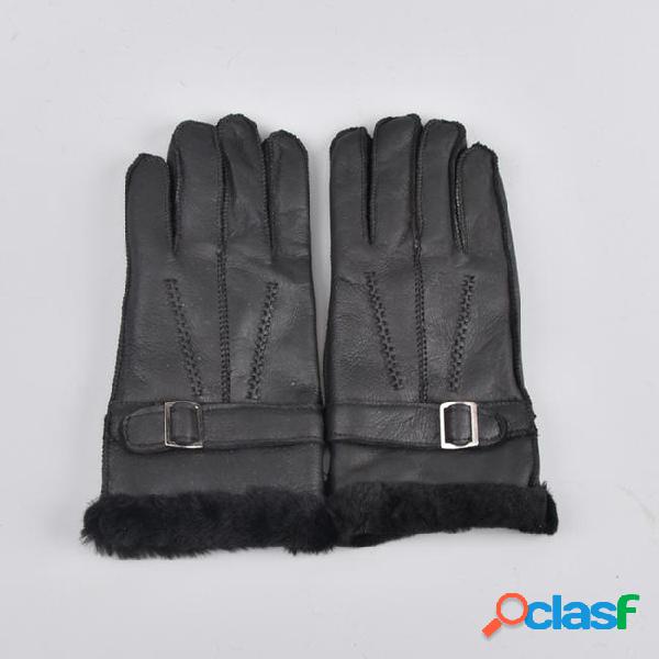 Genuine leather warm fur glove for men women thermal winter