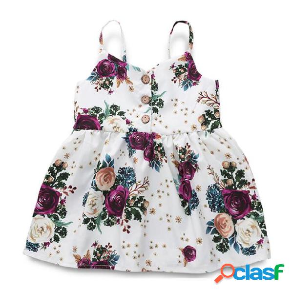 Girl floral print fly suspender skirt baby infant dress kids