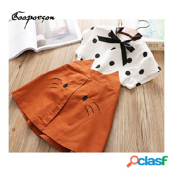 Girls fashion clothes set new lovely dot shirt with cat