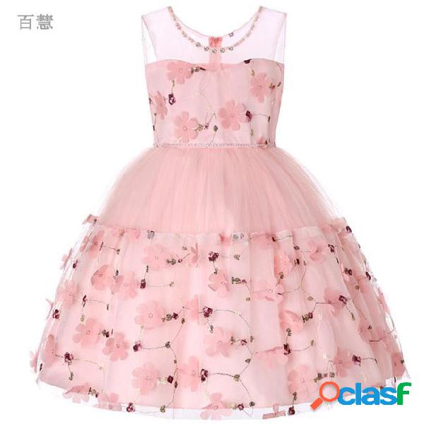 Girls flower yarn ball gown sleeveless dress for baby
