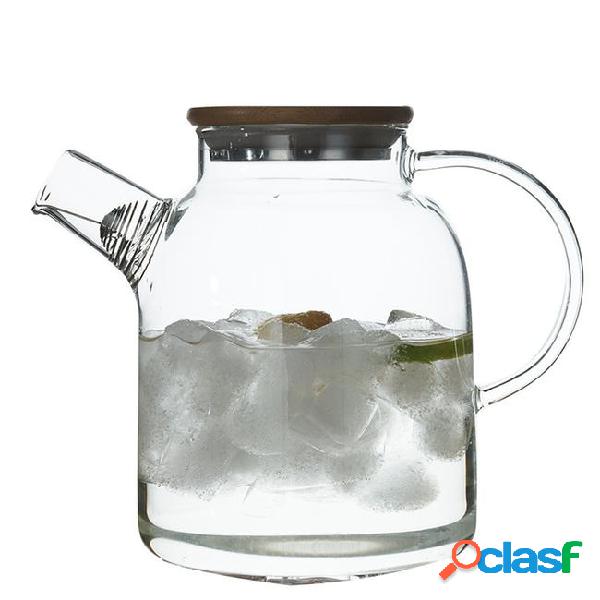 Glass teapot with bamboo lid stove top safe heat resistant