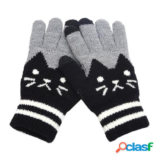 Gloves 1pc womens womens men winter cut cat knit click