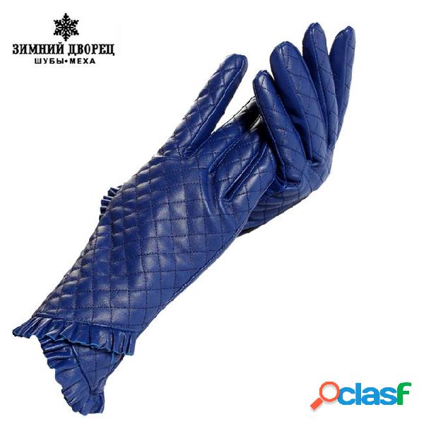 Gloves women,genuine leather,cotton lining,blue leather