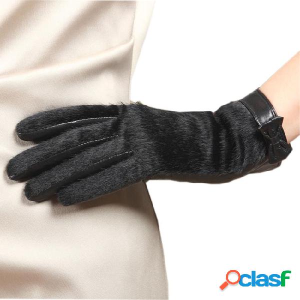Goatskin genuine leather glove fashion top wrist fur