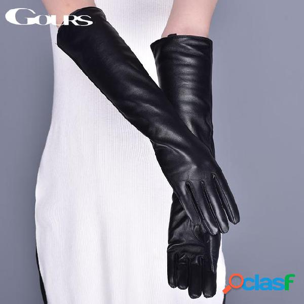 Gours genuine leather gloves for women winter warm black