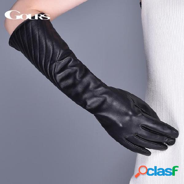 Gours women's genuine leather gloves winter warm striped