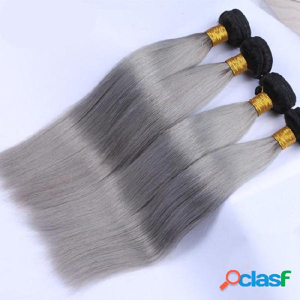 Gray brazilian silk straight 1pcs lot ombre silver grey hair