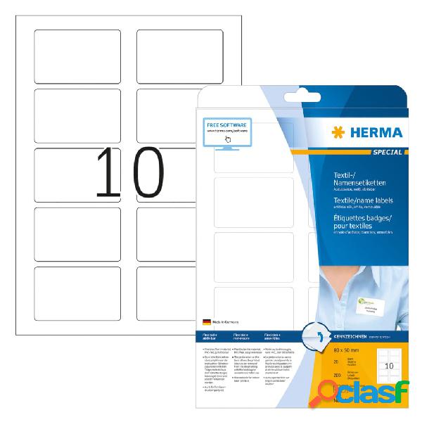 HERMA Etiquetas textiles para el nombre 20 hojas blanco A4